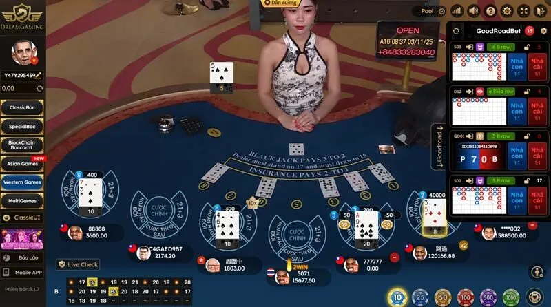 Giao diện chơi game livestream có dealer thật dẫn dắt và tương tác cùng người tham gia