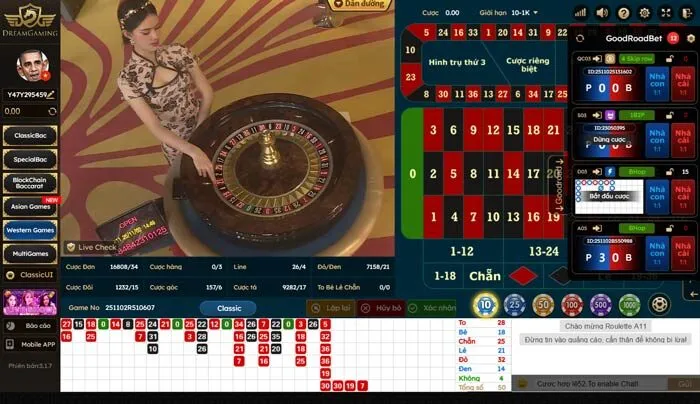 Giao diện chơi live game Roulette