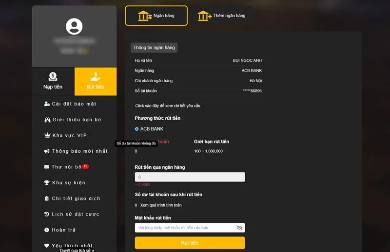 Xác nhận rút về ngân hàng